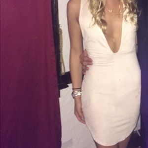 Nude low cut mini dress suede